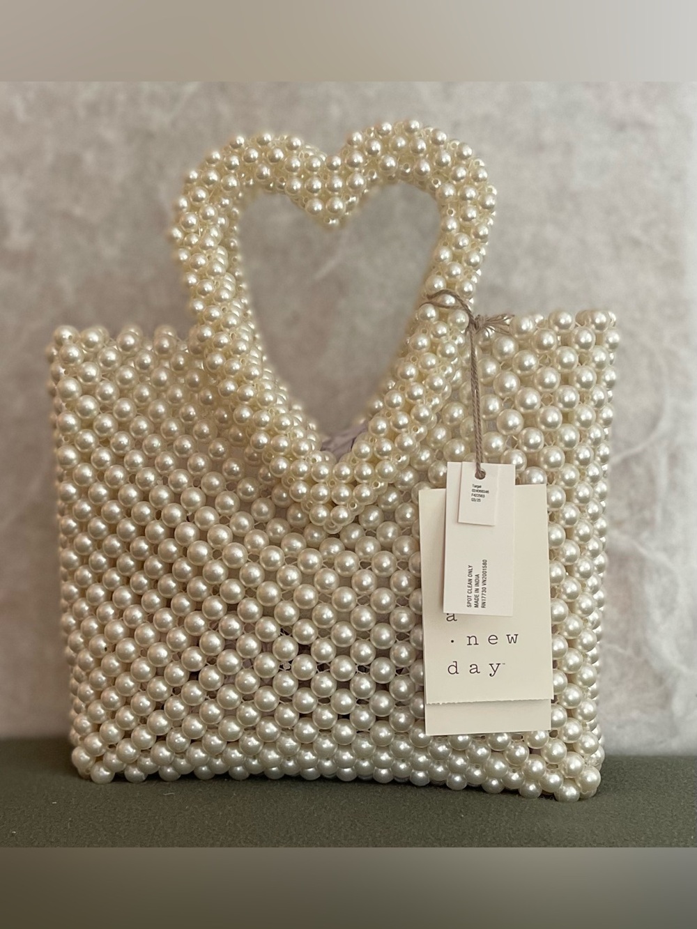 New Day brand pearl heart beaded mini tote handbag (SKU781)